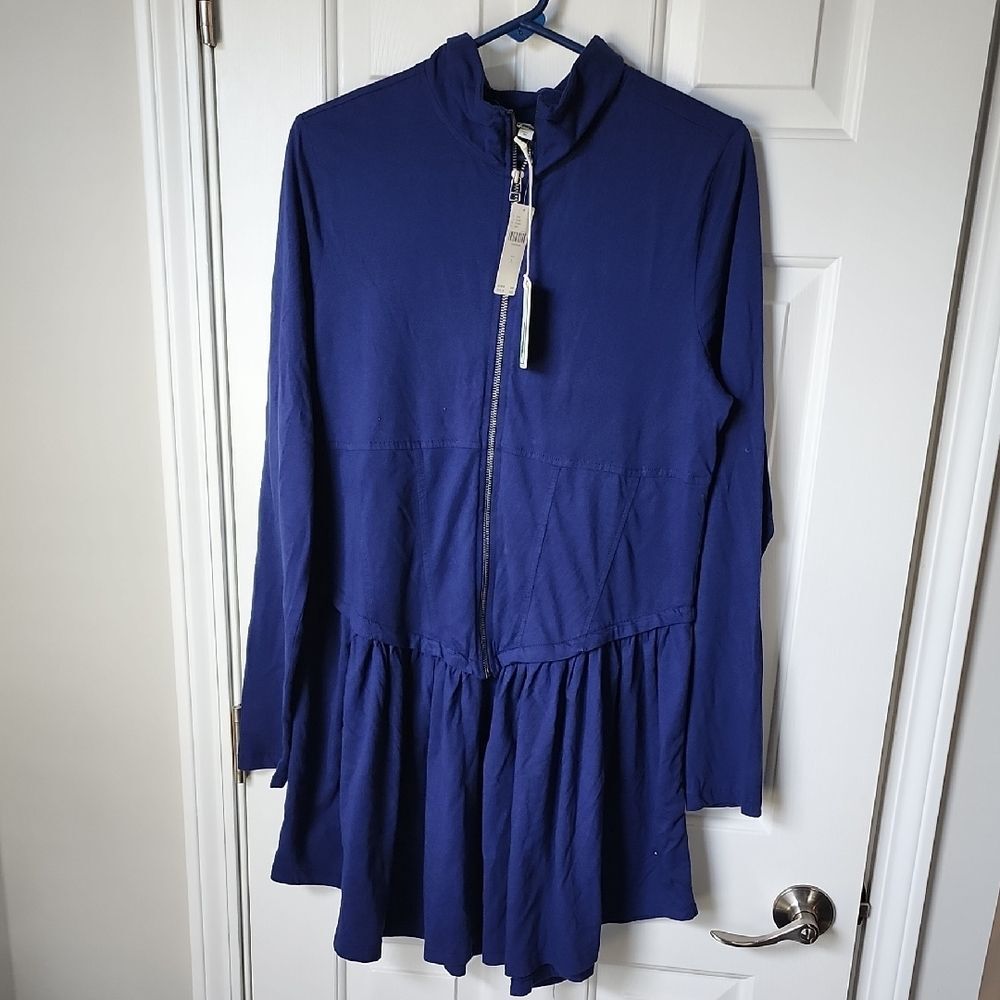 Long Sleeve Zip-Front Women's Dress in Deep Blue From ANTHROPOLOGIE
